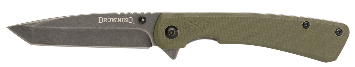 KNIFE, BRANDED ROCK FOLDER TANTO OD GREEN G10